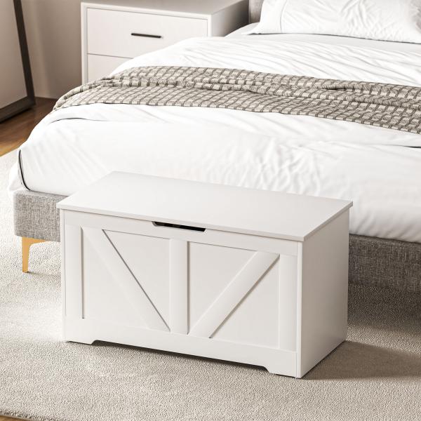 Baú de Armazenamento 100L Baú de Arrumação com Tampa e Dobradiça de Segurança 80x40x45 cm Branco