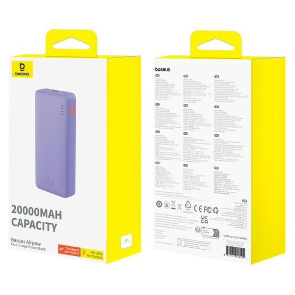 Powerbank Baseus P10022804513-00 Violeta 20000 mAh 74 WH
