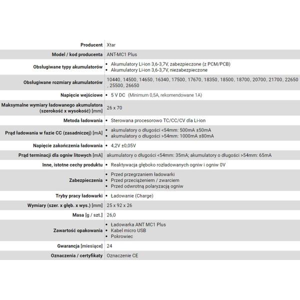 Carregador de pilhas Xtar ANT MC1+