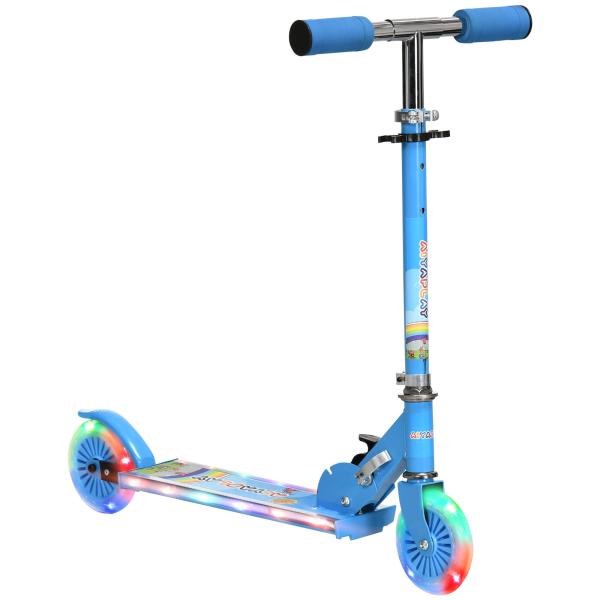 Trotinete para Crianças Dobrável com Luzes e Música 4 Alturas Ajustável Rodas Brilhantes e Pedal LED 67x32x65 - 78 cm Azul