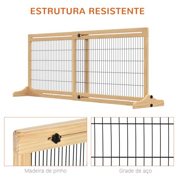 Barreira de Segurança para Cães de Madeira Extensível com Pés de Suporte Barreira de Proteção para Animais de Estimação para Portas Escada Corredor 104 - 183x36x69cm Natural