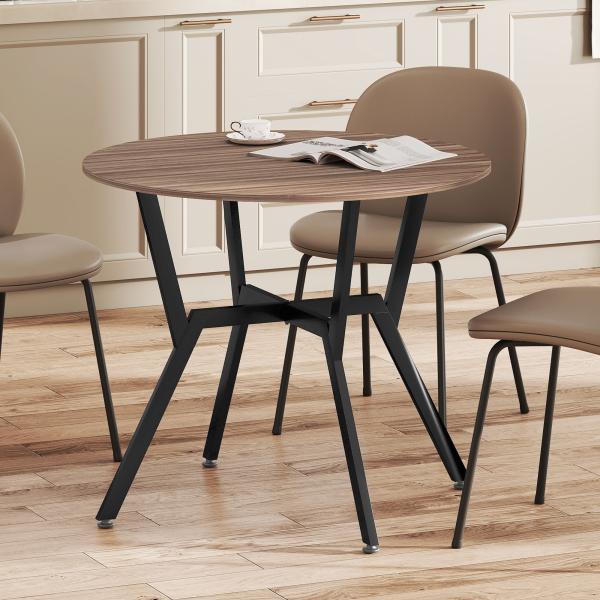 Mesa de Cozinha Redonda Mesa de Jantar Estilo Industrial com Bancada de Madeira e Estrutura de Aço Ø90x76 cm Marrom e Preto