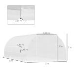 Estufa Tipo Túnel 800x300x200cm com 12 Janelas e Porta Enrolável Cobertura de PE 140g/m² e Aço para Cultivo de Plantas Verduras Branco
