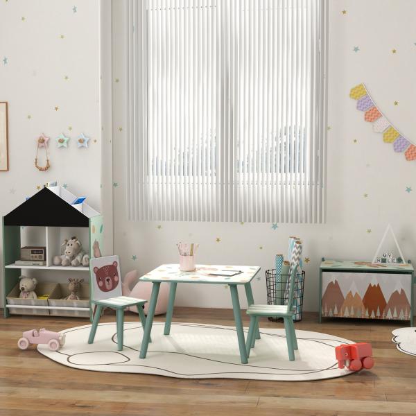 Conjunto de Mesa e Cadeiras para Crianças de 3 Peças Mesa Infantil com 2 Cadeiras Conjunto de Móveis para Atividades Verde