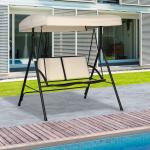 Baloiço de Jardim Exterior de 2 Lugares com Toldo Ajustável e Estrutura em Aço Assentos Textilene 140x118x162 cm Bege