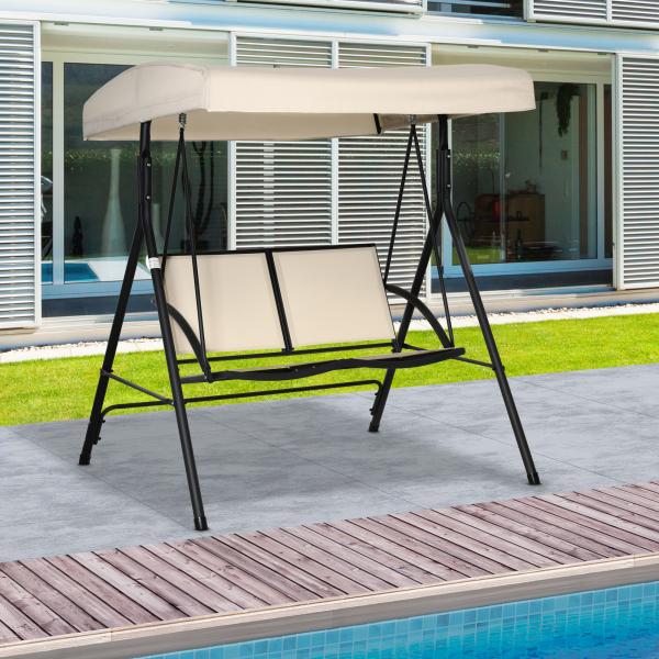 Baloiço de Jardim Exterior de 2 Lugares com Toldo Ajustável e Estrutura em Aço Assentos Textilene 140x118x162 cm Bege
