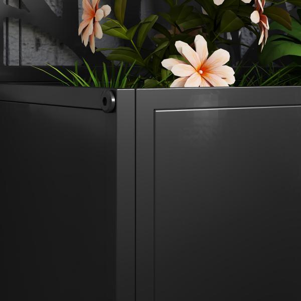 Floreira de Metal com Ecrã de Privacidade com Ramos Decorativos Floreira de Parede ou Independente 61x23x113 cm Preto