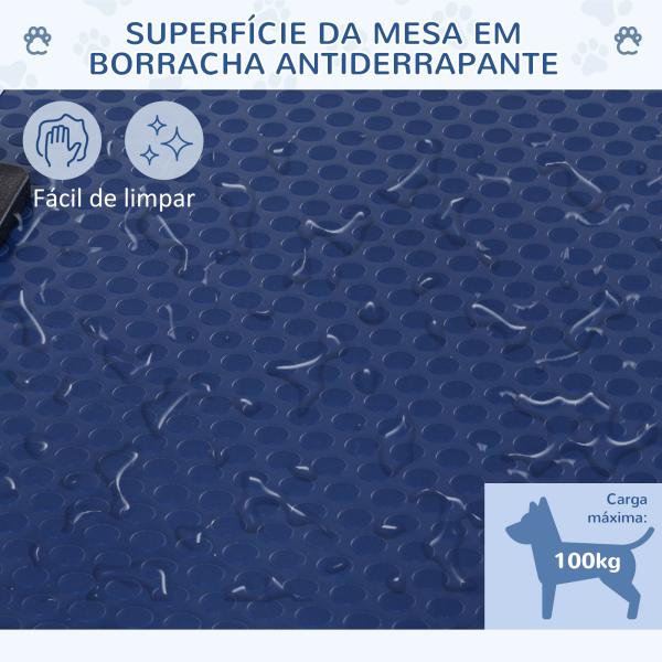 Mesa de Tosquia para Cães Dobrável com Prateleira de Armazenamento e Altura Ajustável 20 - 80 cm 107x60x170 cm Azul