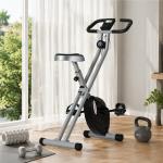 Bicicleta Estática Dobrável Silenciosa com 8 Níveis de Resistência, Monitor LCD, Assento Ajustável e Rodas, Cinzento