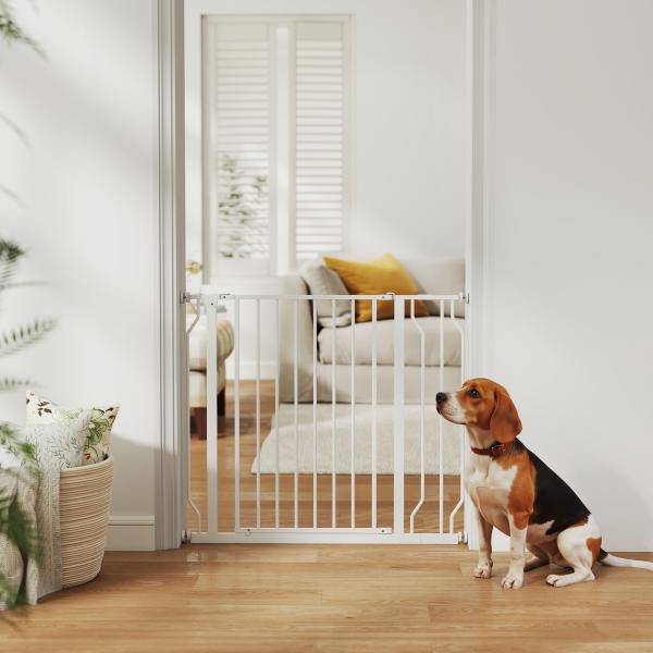 Barreira de Segurança para Cães Extensível para Escadas e Portas 75 - 95cm com Extensão de 10 cm Altura 76 cm Branco