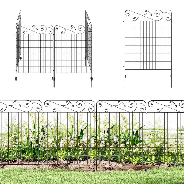 Cercas de Jardim de 4 Painéis 88x110 cm Cercas de Jardim Metálicas Cercas Decorativas com Ângulo Ajustável Preto