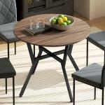 Mesa de Cozinha Redonda Mesa de Jantar Estilo Industrial com Bancada de Madeira e Estrutura de Aço Ø90x76 cm Marrom e Preto