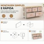 Cómoda com 5 Gavetas de Tecido Cómoda para Quarto Estrutura Metálica 100x30x51.5 cm Madeira e Branco