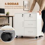 Móvel para Impressora com Rodas, Mesa com Porta e 3 Gavetas, Fechaduras, Prateleira Ajustável, Branco