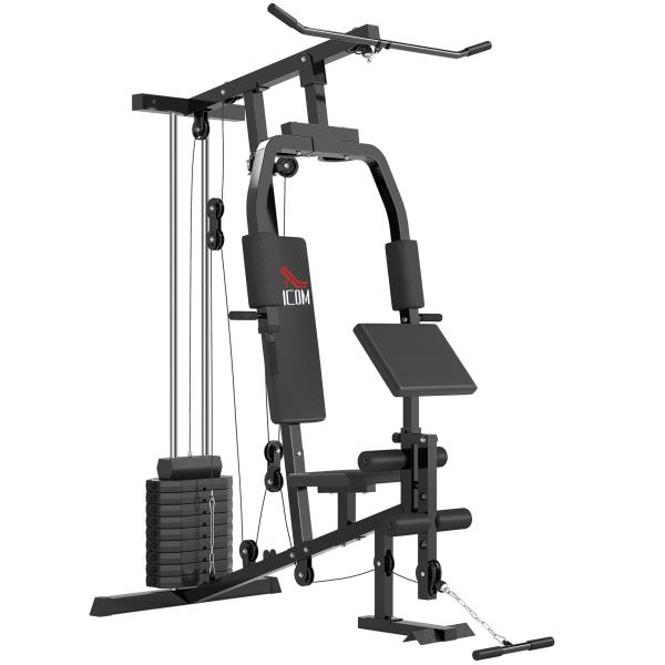 Máquina Multi Estação de Musculação Máquina de Musculação com Estribo para Pernas e Placas de Peso de 45kg para Treinamento Fitness em Casa Academia 148x108x207cm Preto