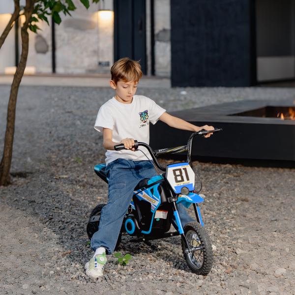 Mota Elétrica Infantil 24V 250W com Velocidade de 6 - 16 km/h Rodas Insufláveis de 30,5 cm e Suspensão para Crianças de 8 - 12 Anos Azul 119x64x76,5 cm