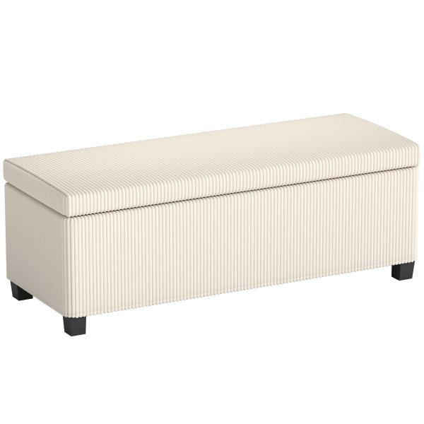 Banco de Arrumação Capacidade de 84 L Estofado em Veludo Banco Pé de Cama para Dormitório 112x42x40 cm Bege