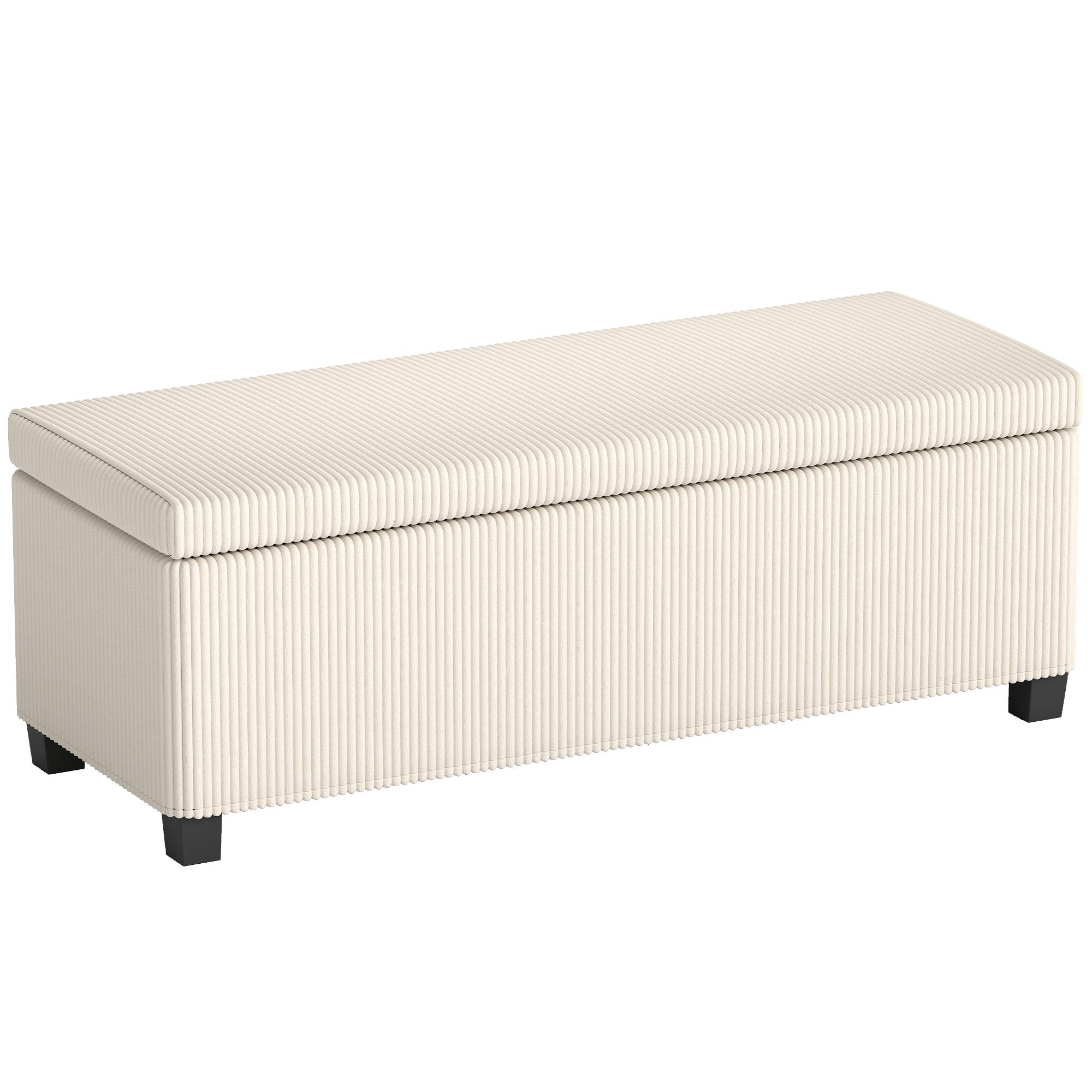 Banco de Arrumação Capacidade de 84 L Estofado em Veludo Banco Pé de Cama para Dormitório 112x42x40 cm Bege