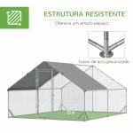 Galinheiro de Exterior Grande 3x4x2m Gaiola para 8 - 12 Galinhas de Aço Galvanizado com Teto de PE e Fechadura para Coelhos Prata