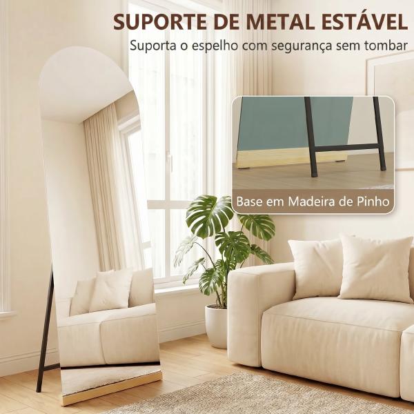 Espelho de Pé 160x50 cm Espelho de Corpo Inteiro sem Moldura Base de Madeira Prata e Preto