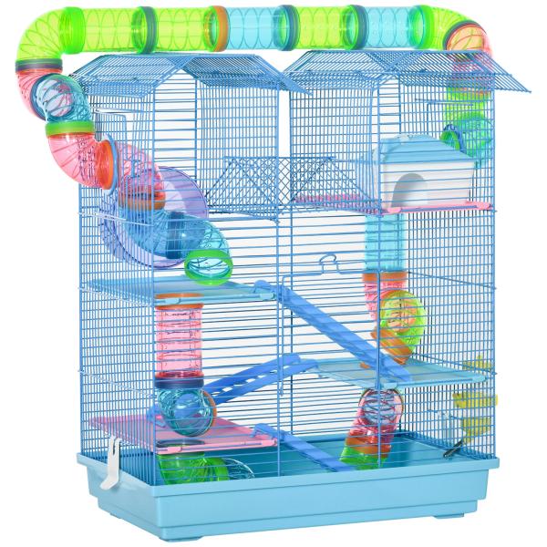 Gaiola de hamster multinível com plataformas domésticas 47x30x59 cm Azul