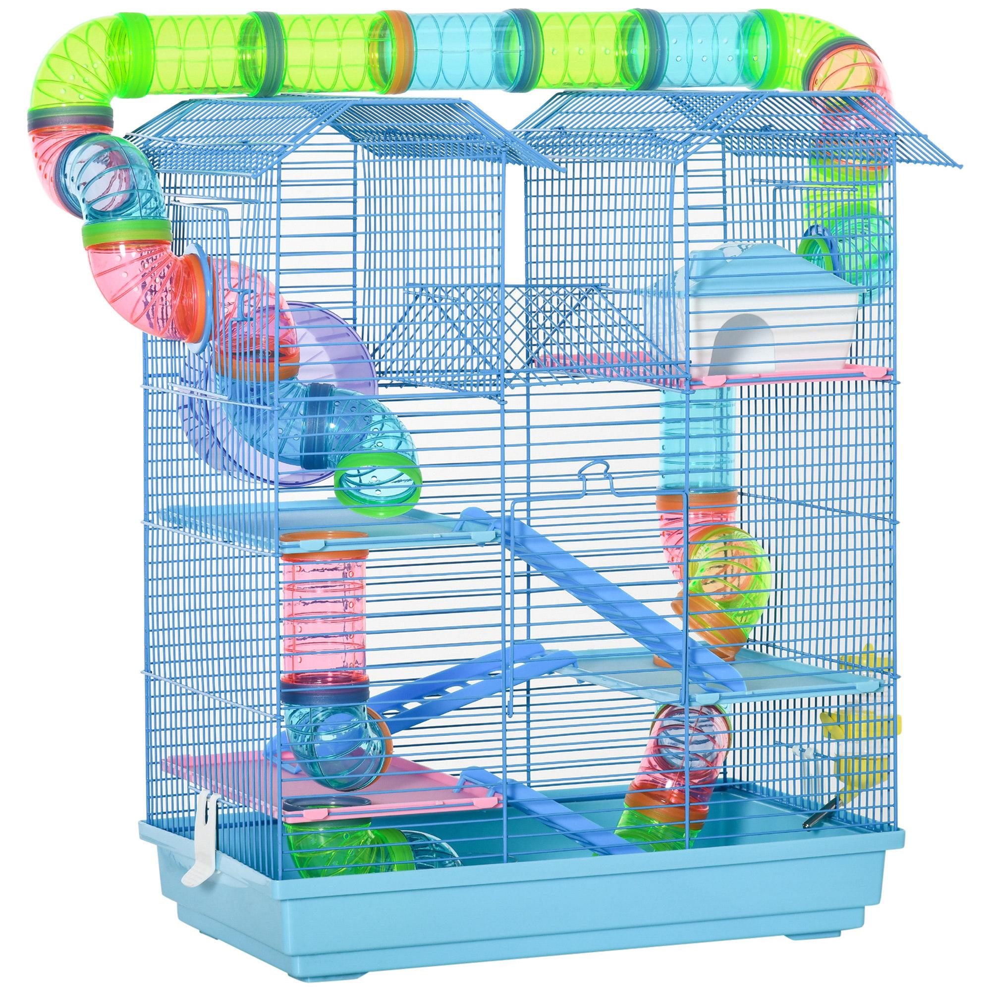 Gaiola de hamster multinível com plataformas domésticas 47x30x59 cm Azul