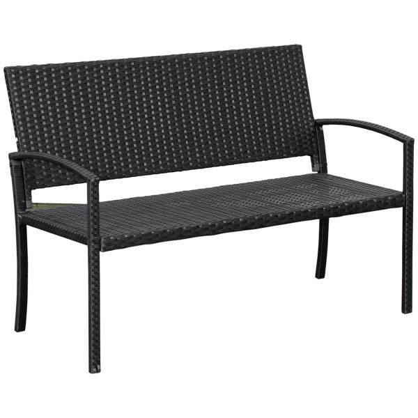 Banco Jardim Lounge Cadeira 2 Lugares Móveis para Jardim Exterior Terraço 2 Lugares Rattan Sintético Carga 320kg 122x60x87cm Estrutura Aço