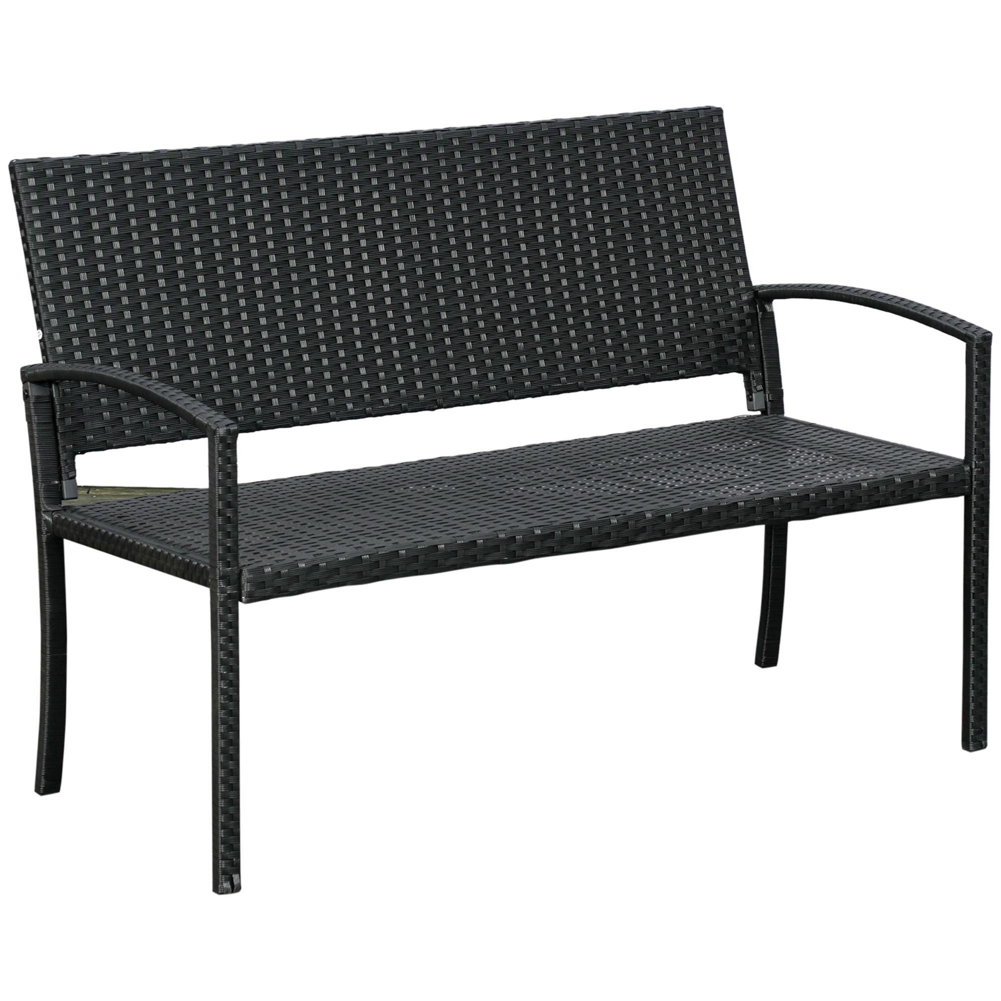 Banco Jardim Lounge Cadeira 2 Lugares Móveis para Jardim Exterior Terraço 2 Lugares Rattan Sintético Carga 320kg 122x60x87cm Estrutura Aço