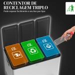 Balde de Lixo de Cozinha com 3 Compartimentos 3x15L com Pedais Tampas com Fechamento Suave e Cubo Amovível Prata