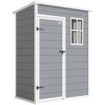 Abrigo de Jardim 1,14 m² 151x92x193 cm Abrigo de Exterior Metálico com Chão Porta de Correr Janela e Teto Inclinado Cinzento