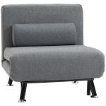 Sofá Cama Individual Dobrável com Encosto Ajustável em 5 Níveis Almofada e Estofado de Linho Sintético 75x70x75 cm Cinzento