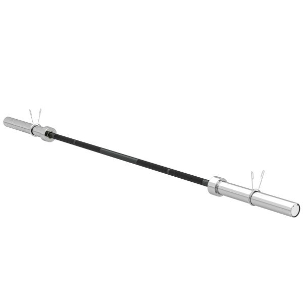 Barra de Pesos de Aço180 cm Ø50 mm com 2 Grampos Carga 200 kg Barra Olimpica para Discos de Ø5 cm Prata e Preto
