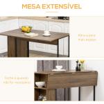 Mesa de Bar Extensível Mesa de Bistrô com 3 Prateleiras de Armazenamento e Estrutura de Metal 120x76x91,4cm Marrom