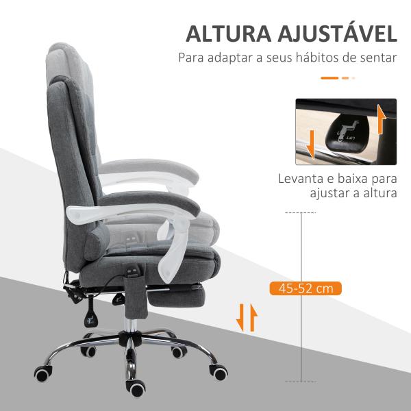 Cadeira de Massagem com 6 Pontos de Massagem Reclinável com Altura Ajustável e Função de Aquecimento 65x70x111 - 119 cm Cinza