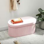 Puff de Arrumação Banco de Arrumação Dobrável 72 L 76x38x35 cm Estofado em Veludo Baú de Armazenamento Rosa