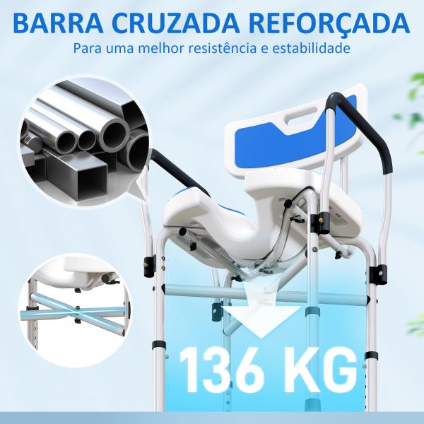 Assento de Duche para Pessoas Idosas com Assento Ranhurado Altura Ajustável Banco de Duche 53x41,5x91,5 cm Azul