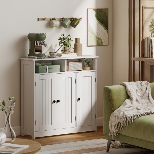 Armário de Casa de Banho Estreito com 3 Portas 2 Compartimentos Abertos Prateleira Ajustável 85x30x85 cm Branco