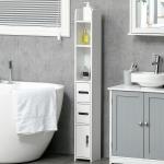 Coluna Casa de Banho com 3 Portas e 3 Prateleiras Abertas Coluna Auxiliar Estilo Moderno 15x17x120cm Branco