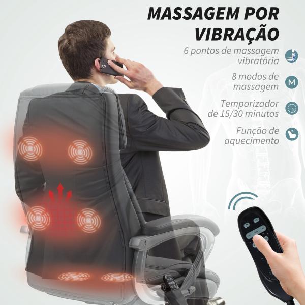 Cadeira de Escritório com Massagem Altura Ajustável Função de Aquecimento e Função de Inclinação 66x72x113 - 121 cm Cinzento Escuro
