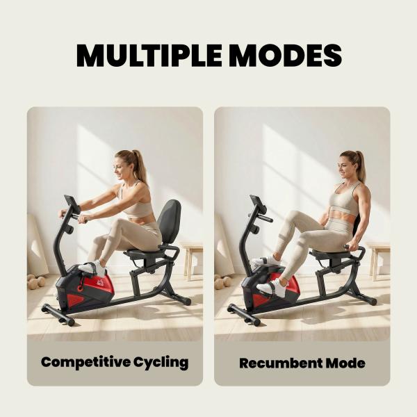 Bicicleta Estática com Encosto 8 Níveis de Resistência Magnética Volante Assento Ajustável Monitor LCD Pulsómetro Suporte de Telemóvel e Rodas Vermelho