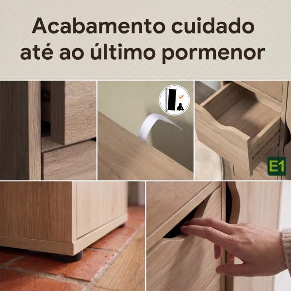 Armário de Sala de Estar Aparador Auxiliar com 4 Gavetas 1 Armário e Prateleira Inferior Móvel de Armazenamento Múltiuso para Dormitórios Sala de Jantar 54x29x83cm Carvalho