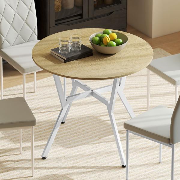 Mesa de Refeição Redonda Mesa de Jantar Estilo Industrial com Bancada de Madeira e Estrutura de Aço Ø90x76 cm Madeira e Branco