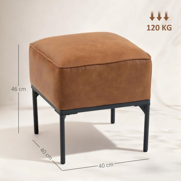 Banco Estofado em PU com Pés de Aço Acolchoado Espesso Estilo Moderno Otomana para Quarto 40x40x46 cm Castanho