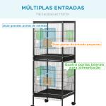 Gaiola para Pássaros com Rodas de 2 Níveis com Bandejas Removíveis Portas Comedouros Poleiros 51,5x50x140 cm Preto