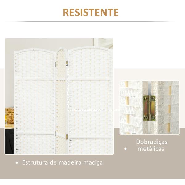Biombo de 6 Painéis Separador de Ambientes Dobrável 240x170 cm para Sala de Estar Dormitório Escritório Branco
