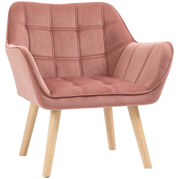 Poltrona Moderna Poltrona de Leitura Estofada em Veludo com Assento Amplo Pés em Madeira 67x61,5x71 cm Rosa