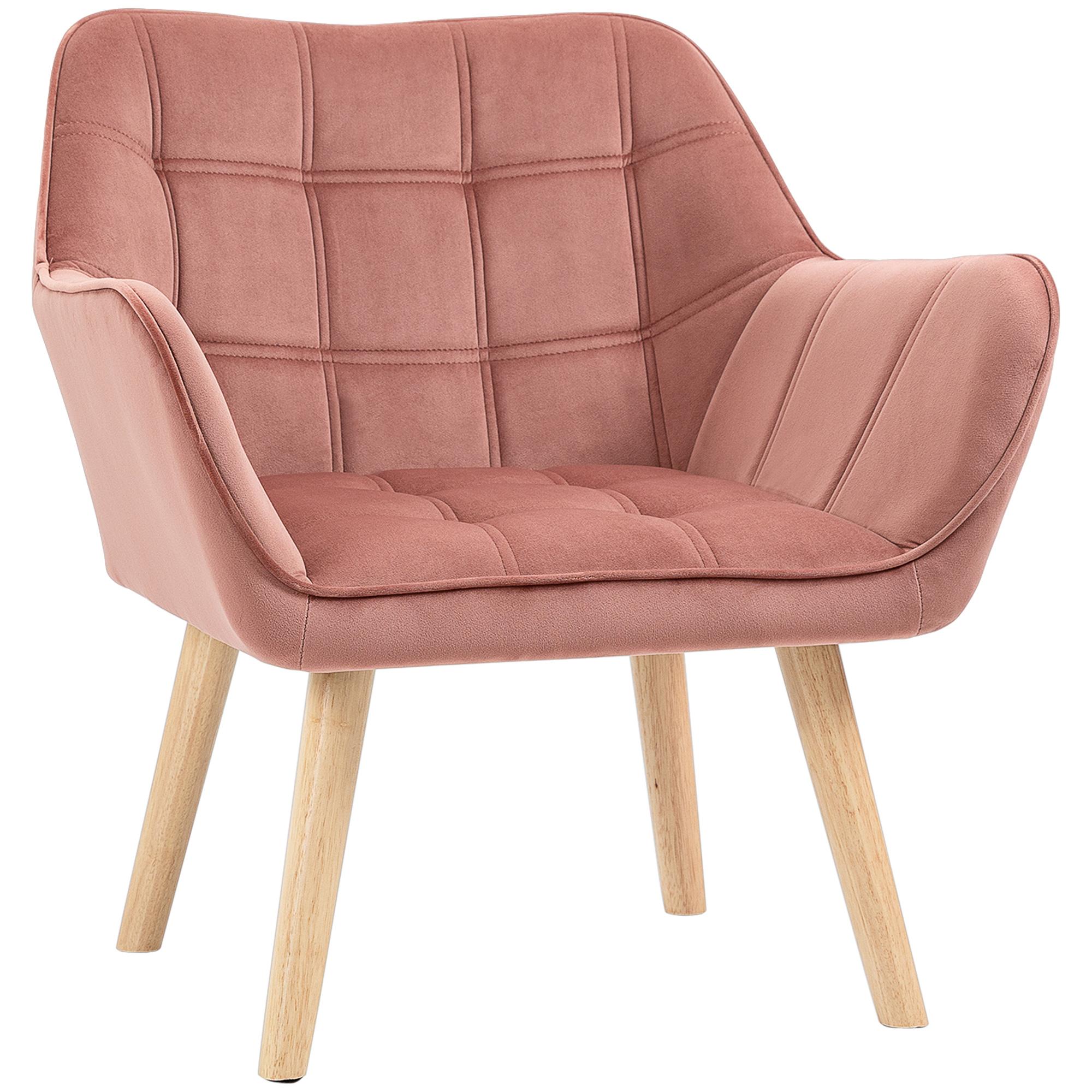 Poltrona Moderna Poltrona de Leitura Estofada em Veludo com Assento Amplo Pés em Madeira 67x61,5x71 cm Rosa