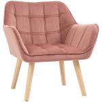 Poltrona Moderna Poltrona de Leitura Estofada em Veludo com Assento Amplo Pés em Madeira 67x61,5x71 cm Rosa