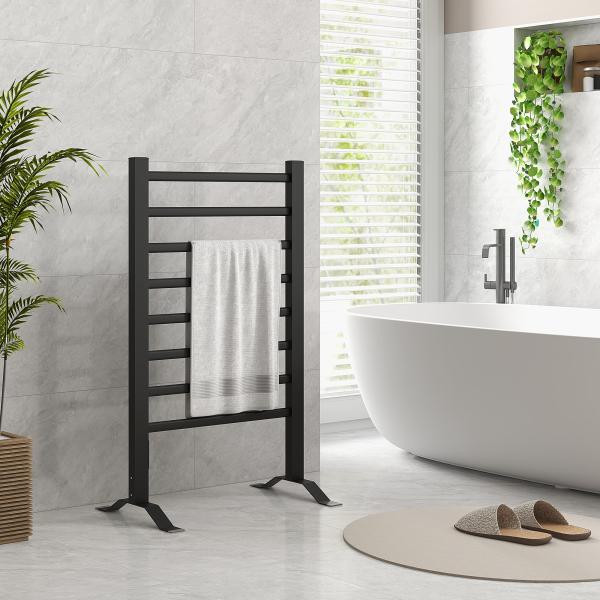 Toalheiro Elétrico c/ 8 Barras para Casa de Banho 53x35x90 cm IPX4 Função de Temporizador Preto