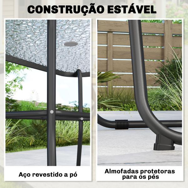 Conjunto de Mesa e Cadeiras de Jardim de 8 Peças com Chapéu de Sol 6 Cadeiras Dobráveis e Mesa de Vidro Creme e Cinza